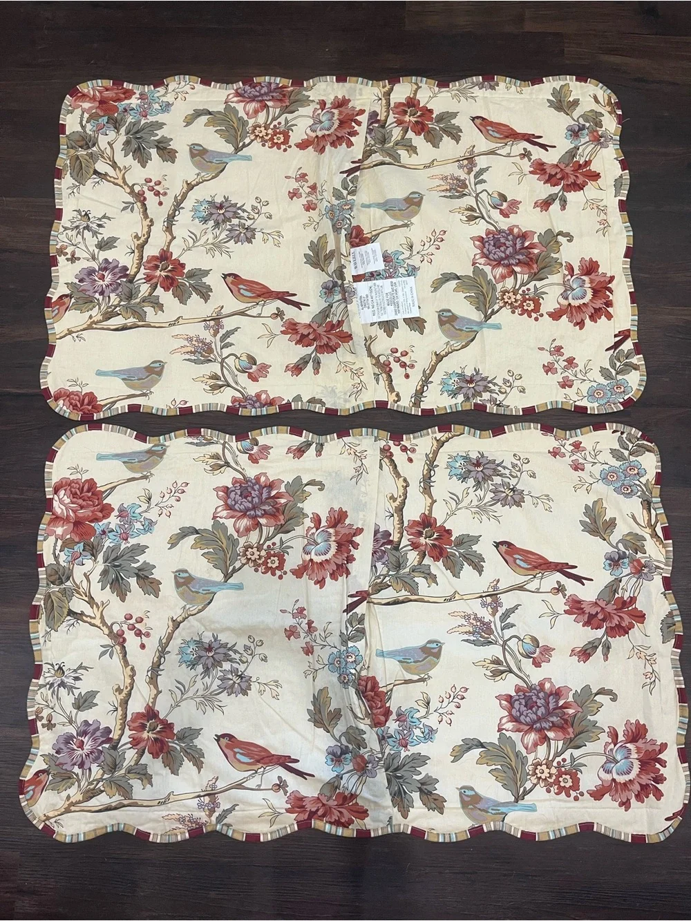 2 Waverly Charleston Chirp King Beige Bird Floral Cotton Quilted Pillow Shams